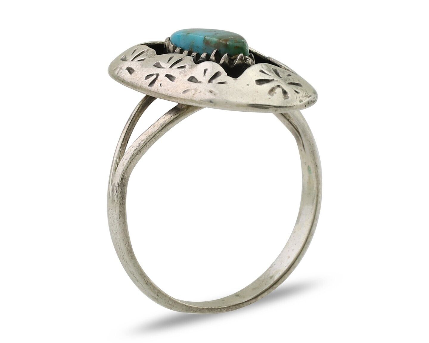 Navajo Ring 925 Silver Natural Blue Turquoise Native American Artist C.80's