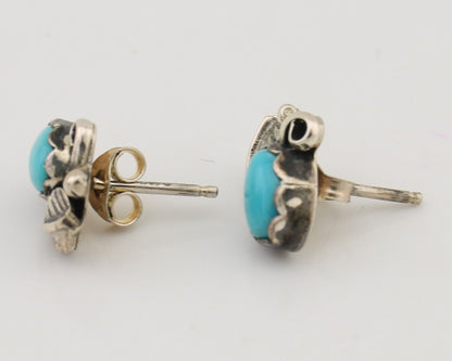 Navajo Handmade Earrings 925 Silver Natural Turquoise Native Artist C.80's