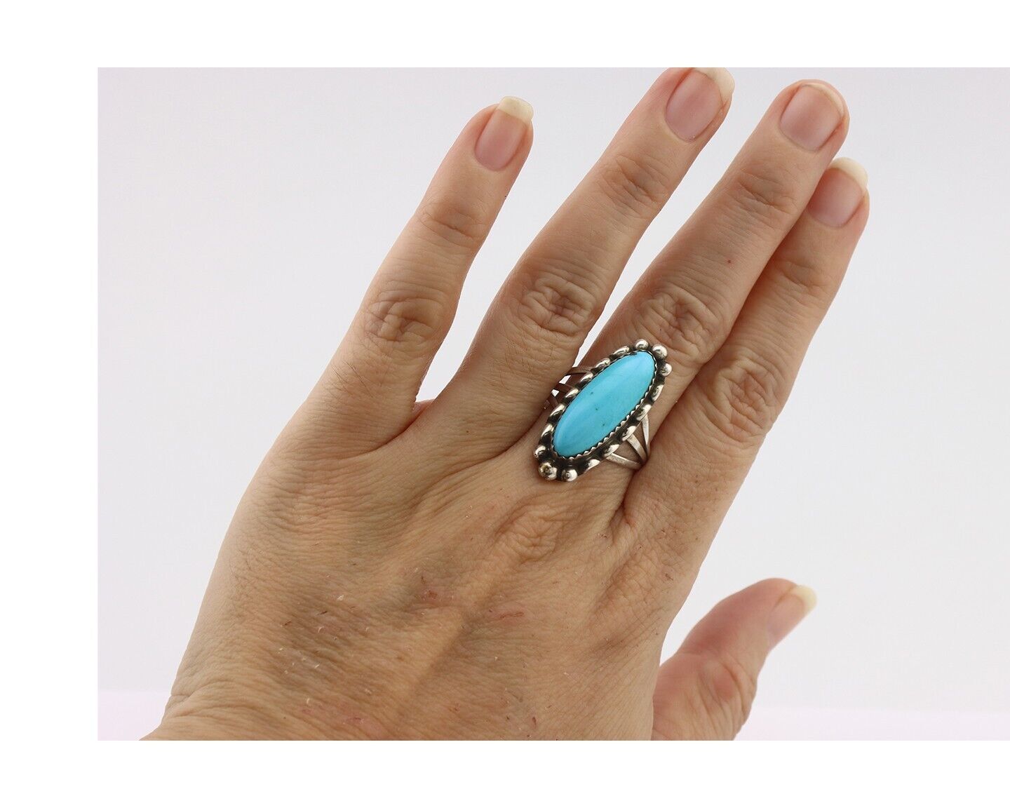 Navajo Ring .925 Silver Sleeping Beauty Turquoise Signed SkyStone Creations C80s