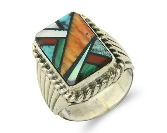Vintage Navajo Ring 925 Sterling Natural Gemstone Signed C Montoya Size 10