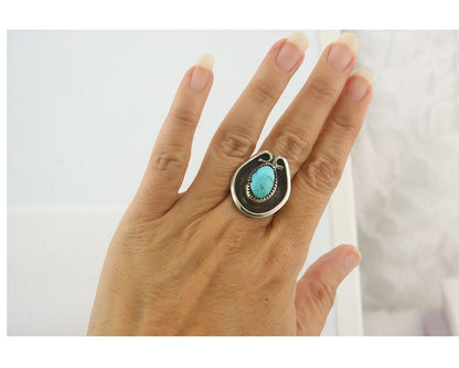 Vintage Ring 925 Sterling Authentic Turquoise Artist Signed O Size 7.0
