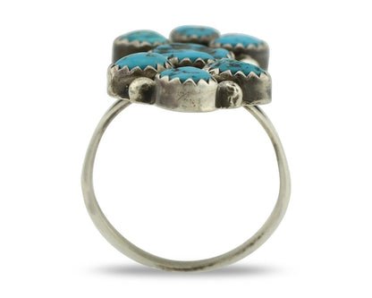 Navajo Ring .925 Silver Blue Morenci Turquoise Artist Signed IHMJ & MT C.80's