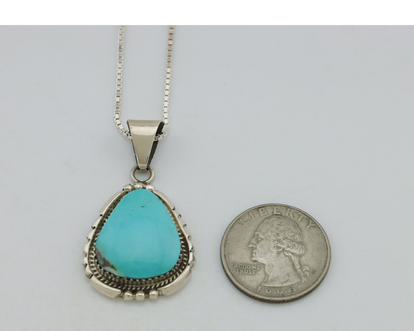 Navajo Necklace 925 Silver Kingman Turquoise B Yazzie C.80s