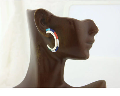 Navajo Half Hoop Earrings Sterling Silver Natural Gemstone Native Handmade