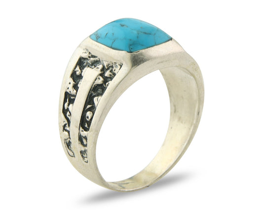 Men Vintage Nugget Ring 925 Sterling Turquoise Artist Signed SC Size 10