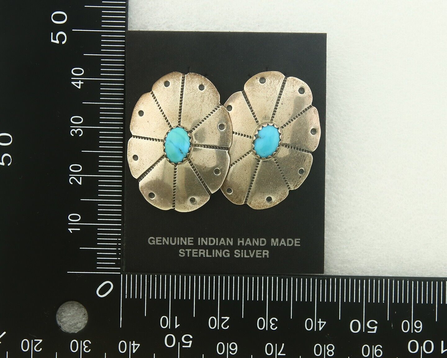 Navajo Earrings 925 Silver Natural Turquoise Artist Signed K. F. C.80's