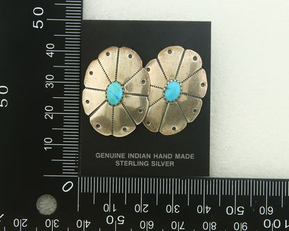 Navajo Earrings 925 Silver Natural Turquoise Artist Signed K. F. C.80's