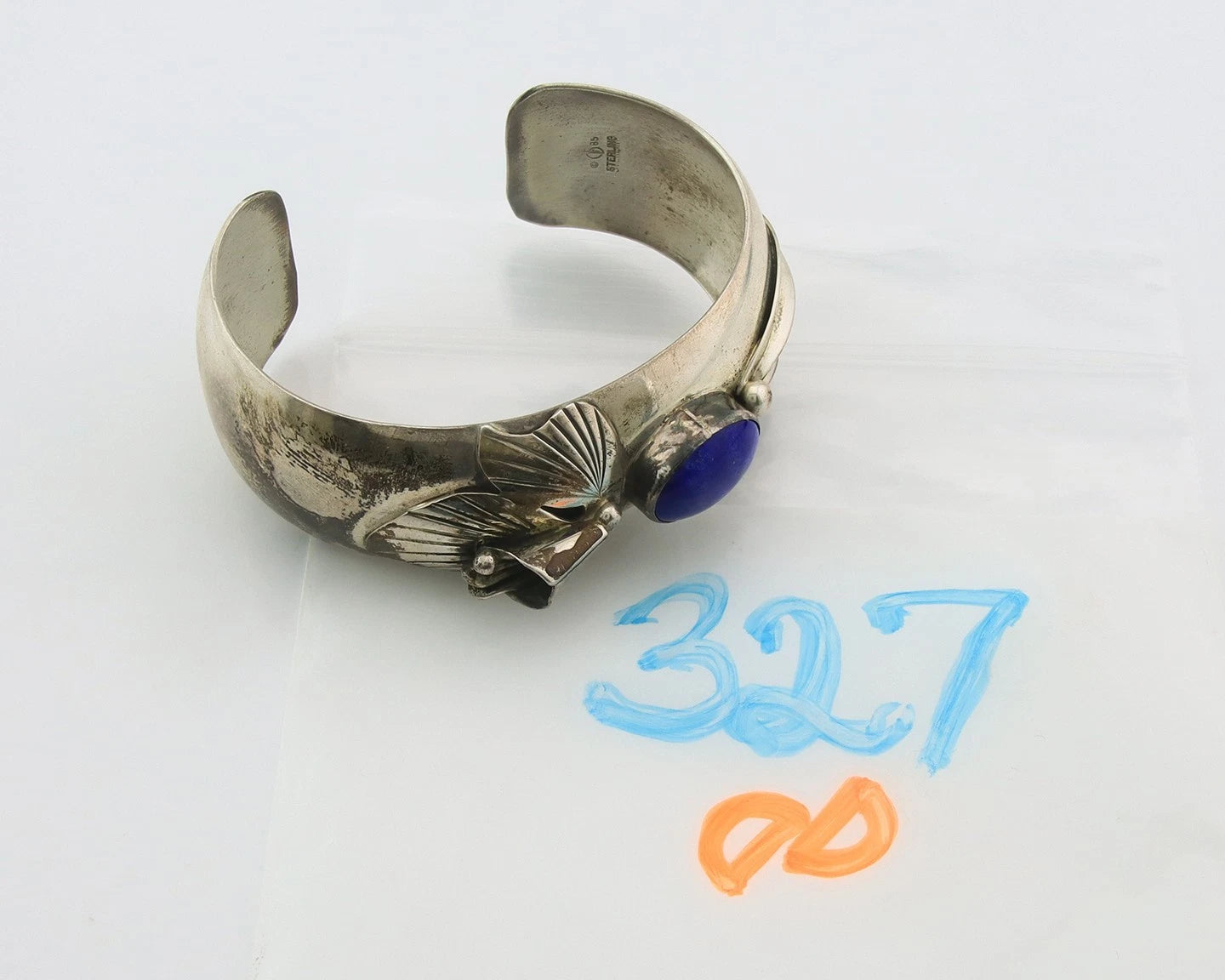 Navajo Cuff Bracelet Sterling Silver Natural Lapis Signed Carol Felly Vintage