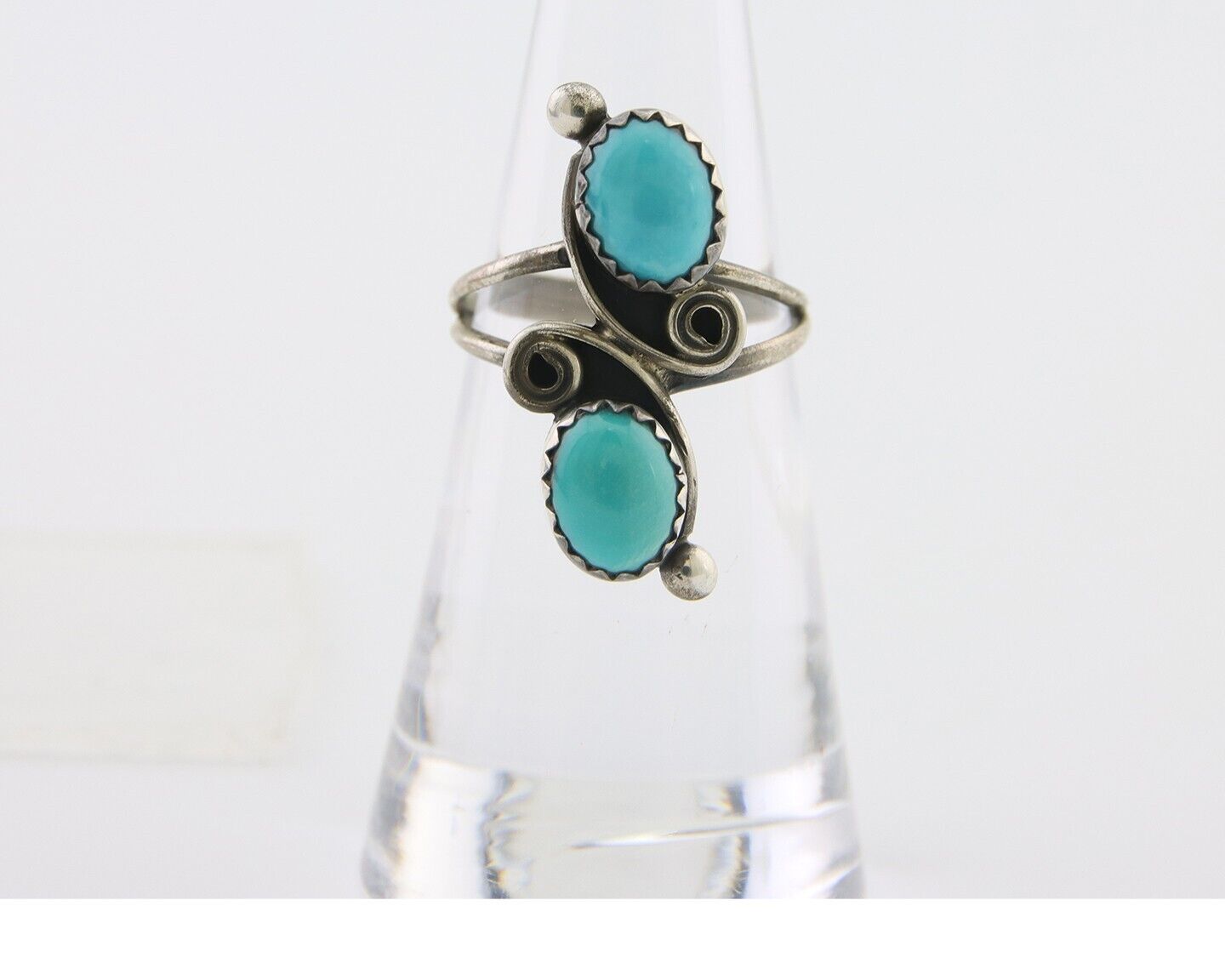 Navajo Ring 925 Silver Kingman Turquoise Native American Artist C.80's