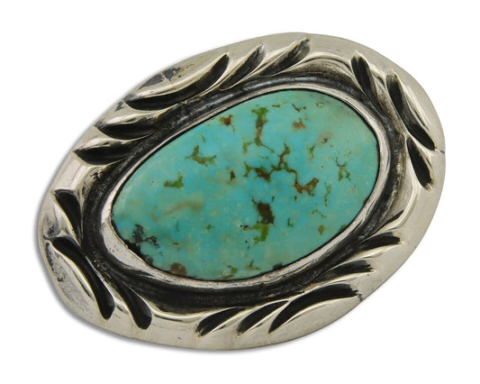 Navajo Pin 925 Silver Natural Mined Turquoise Artist Signed C Montoya C.80's