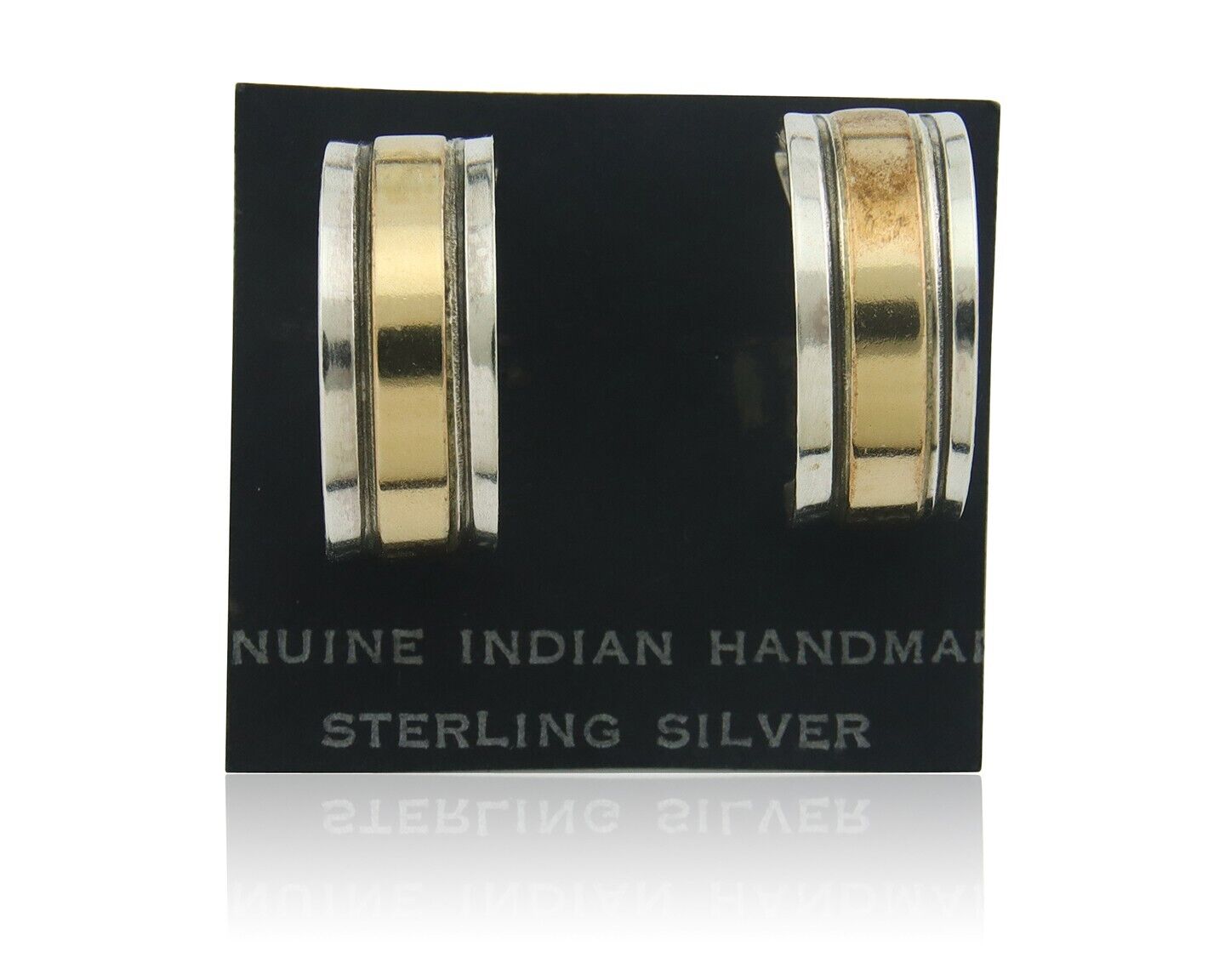 Navajo Hoop Earrings 925 Silver & Gold Native American Artist C.80's