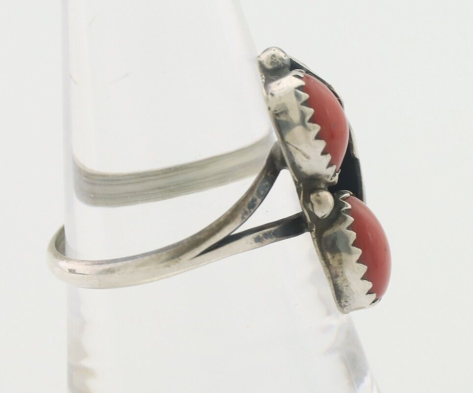 Navajo Handmade Ring 925 Silver Natural Mediterranean Coral Signed 88 C.80's