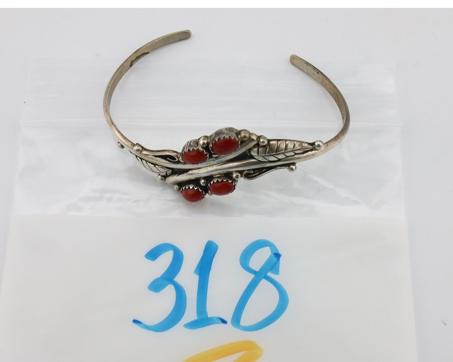 Navajo Bracelet 925 Silver Natural Red Coral Artist Signed MA WYLIE C.80's