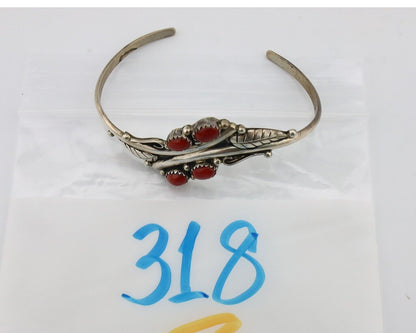 Navajo Bracelet 925 Silver Natural Red Coral Artist Signed MA WYLIE C.80's