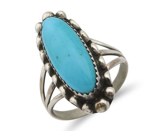 Navajo Ring .925 Silver Sleeping Beauty Turquoise Signed SkyStone Creations C80s