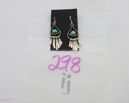 Navajo Dangle Earrings 925 Silver Natural Turquoise Artist Signed JB C.80's