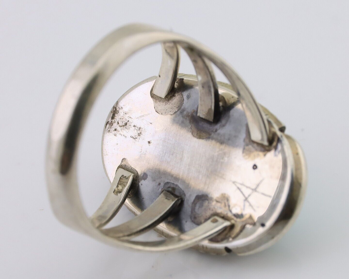 Navajo Hand Stamped Ring 925 Silver Natural Turquoise Native Artist C.80's