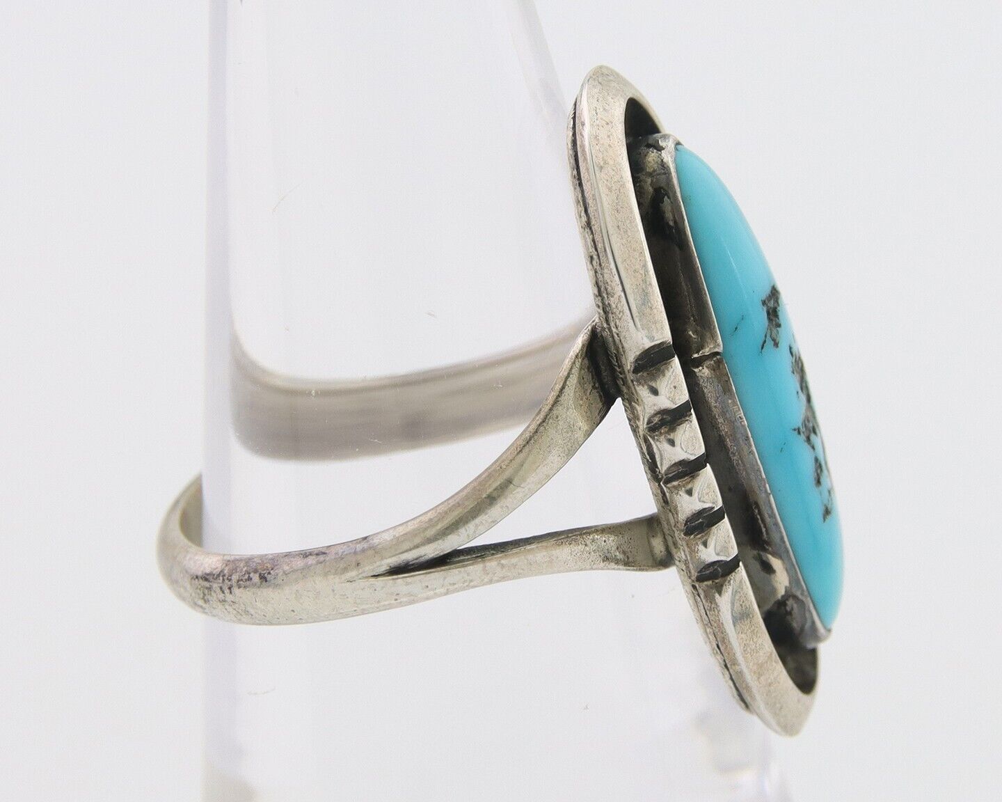 Navajo Ring 925 Silver Sleeping Beauty Turquoise Native American Artist C.80's
