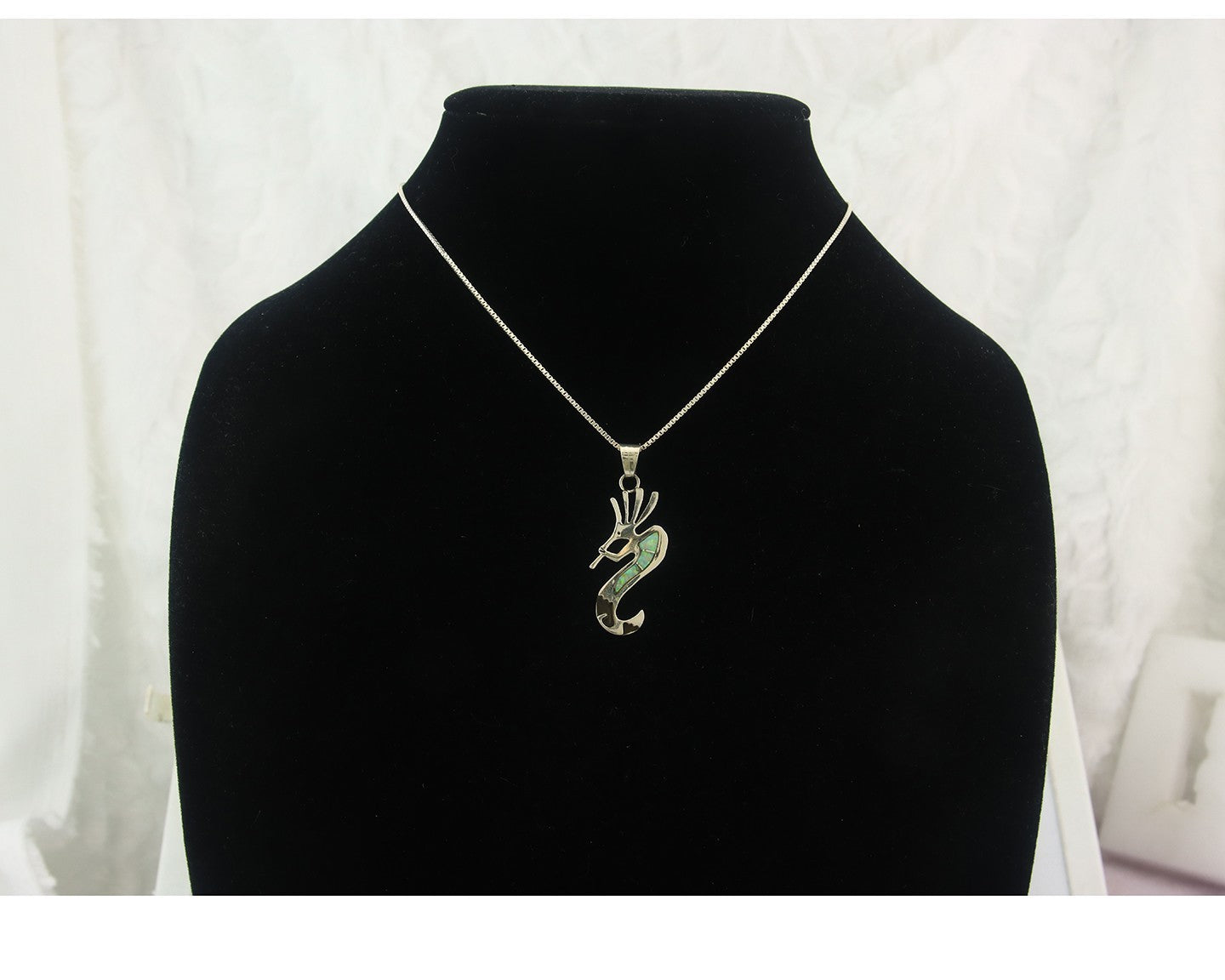 Navajo Kokopelli Necklace Sterling Silver Opal Vintage Signed BB