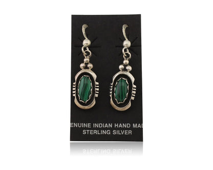 Navajo Dangle Earrings 925 Silver Natural Malachite Native American Artist C.80s