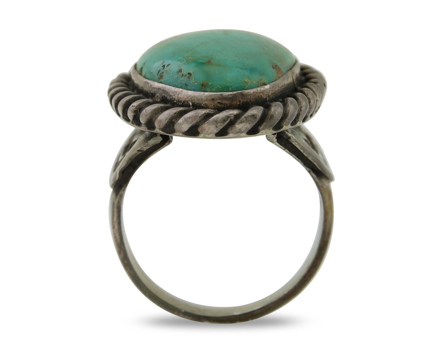 Men Navajo Ring 925 Silver Natural Slab Turquoise Signed Sunset C.80's