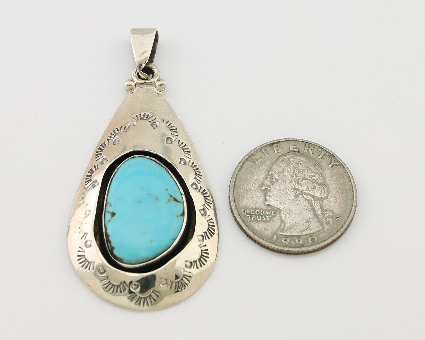 Navajo Pendant 925 Silver Blue Turquoise Artist Signed MC C.80's
