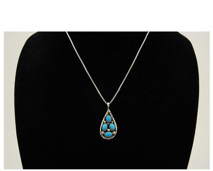 Navajo Necklace 925 Silver Natural Blue Turquoise Artist Signed Tom Yazzie C.80s