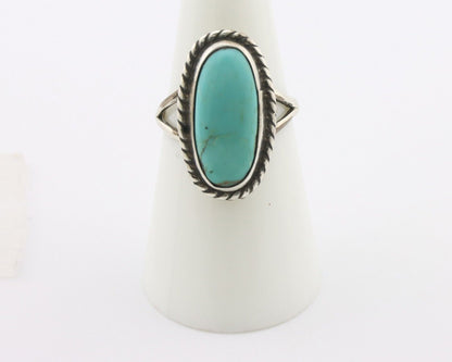 Navajo Ring 925 Silver Natural Kingman Turquoise Signed M Montoya C.80's