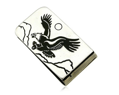 Navajo Money Clip .925 Silver & Nickle Hand Stamped Artist Native C.80-90's