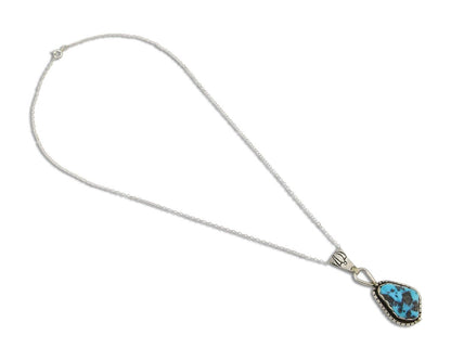 Navajo Necklace 925 Silver Natural Blue Turquoise Artist Tony Guerro C.80's