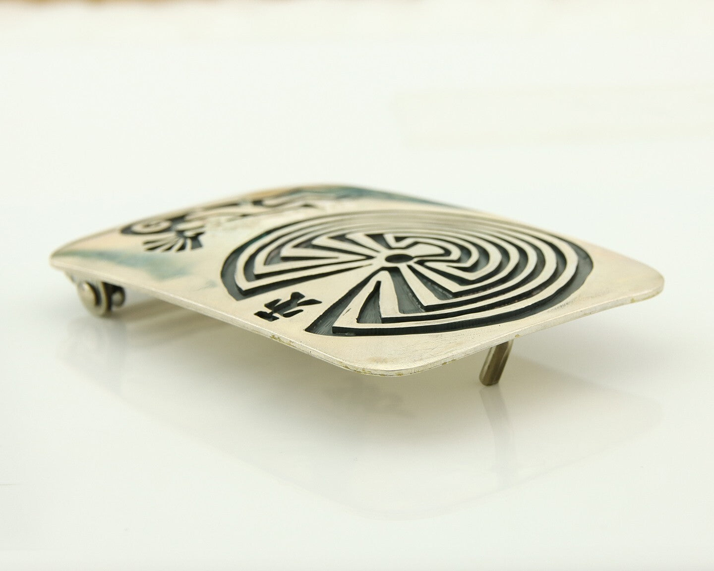 Navajo Belt Buckle 925 Sterling Silver Kokopelli Artist Signed SC 2x3 C.80's