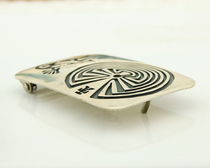 Navajo Belt Buckle 925 Sterling Silver Kokopelli Artist Signed SC 2x3 C.80's
