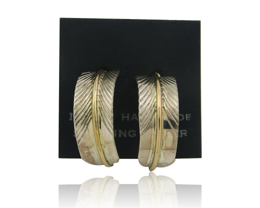 Navajo Hoop Earrings 925 Silver & Gold Native American Artist C.80's