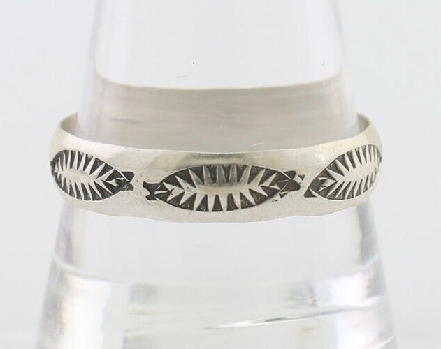 Navajo Hand Stamped Band 925 Silver 5.0 mm Signed Larry Chavez Size 11.75 C.80's