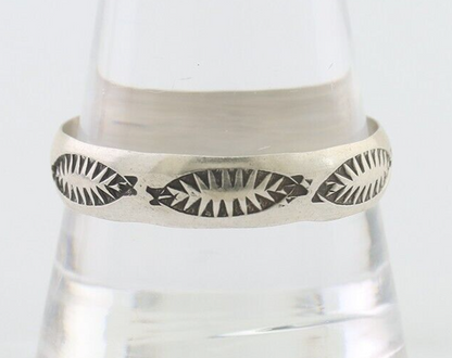 Navajo Hand Stamped Band 925 Silver 5.0 mm Signed Larry Chavez Size 11.75 C.80's