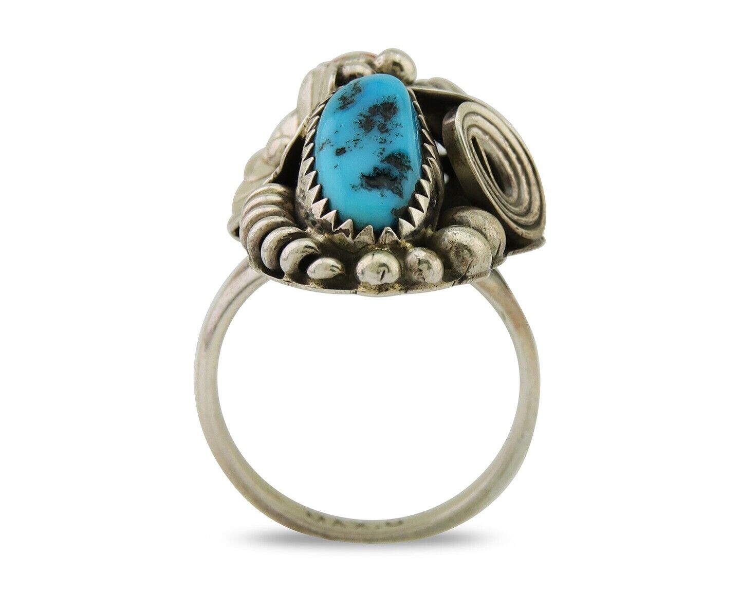 Navajo Handmade Ring 925 Silver Coral & Turquoise Signed Circle Max C.80's