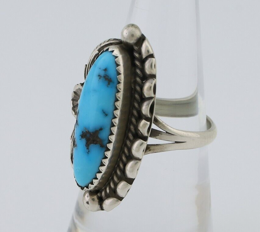 Navajo Ring 925 Silver Sleeping Beauty Turquoise Artist Signed SC C.80's