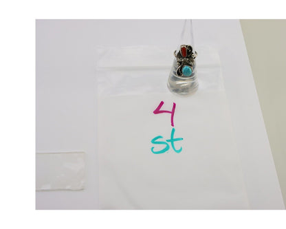 Navajo Handmade Ring 925 Silver Turquoise & Coral Artist Signed Dan Whitegoat 80