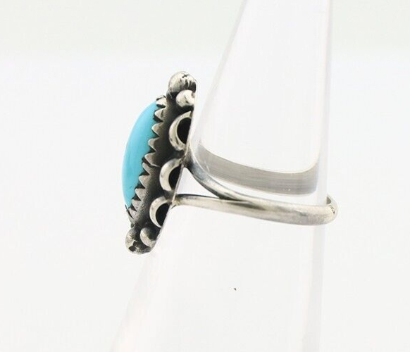 Navajo Ring 925 Silver Sleeping Beauty Turquoise Artist Signed SC C.80's