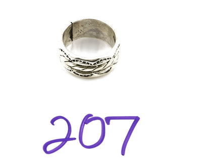 Navajo Ring .925 Silver Handmade Hand Stamped 3 Row Rope Band C.1980's Size 6.75
