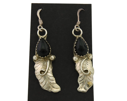 Navajo Earrings 925 Silver Handmade Natural Onyx Signed DB C.80's