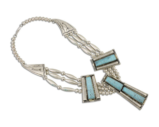 Navajo Necklace Mine 8 Turquoise Handmade Artist Signed D C.80's