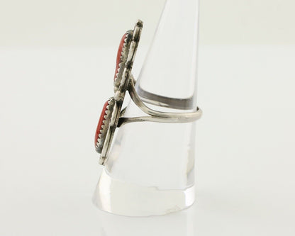 Navajo Ring 925 Silver Mediterranean Coral Native American Artist C.80's