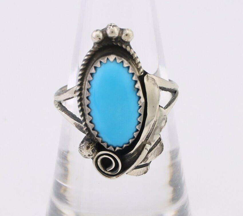 Navajo Ring 925 Silver Sleeping Beauty Turquoise Signed Justin Morris C.80's