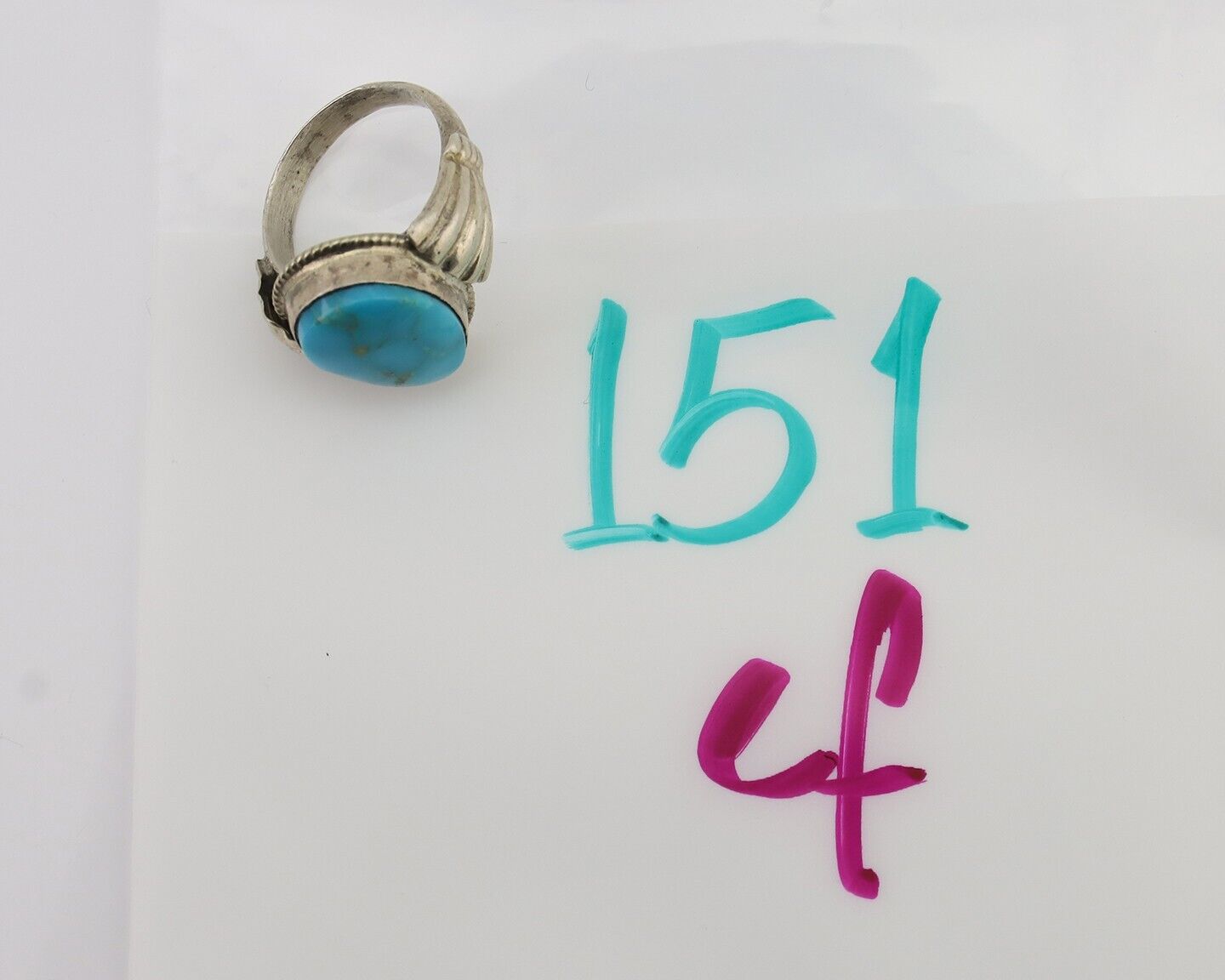 Navajo Ring 925 Silver Natural Turquoise Native American Artist C.80's Size 6.5