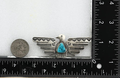 Navajo Bird Pin Sterling Silver Natural Gemstones Signed PJ Begay