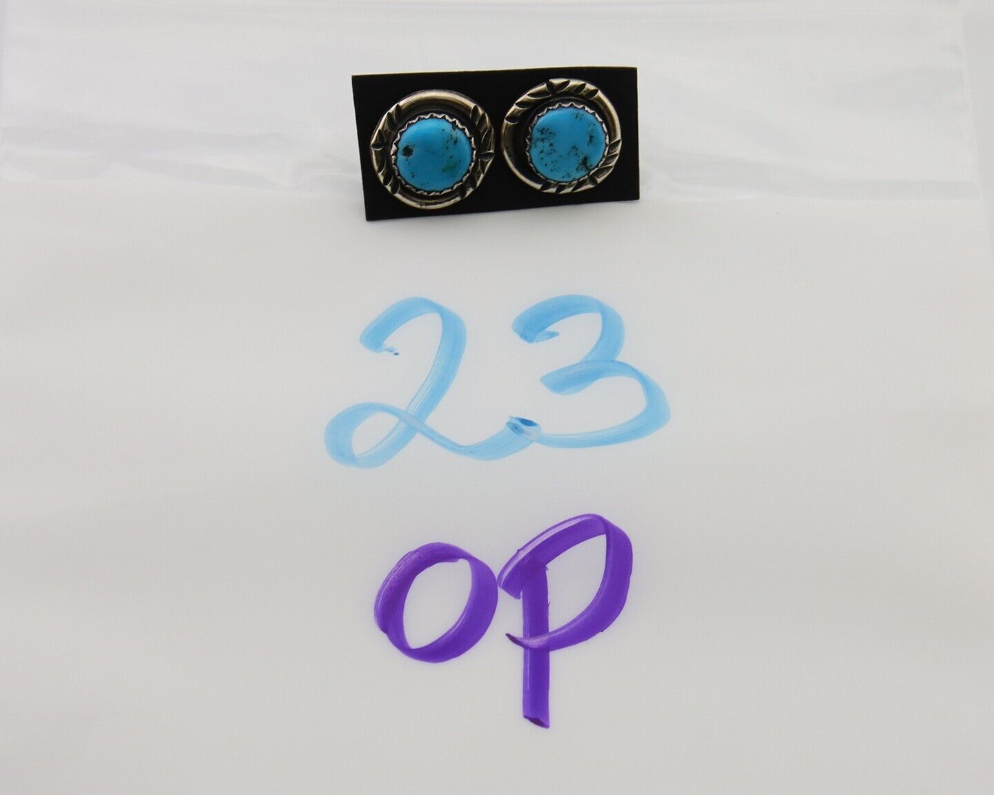 Navajo Hand Stamped Earrings 925 Silver Blue Turquoise Native Artist C.80's