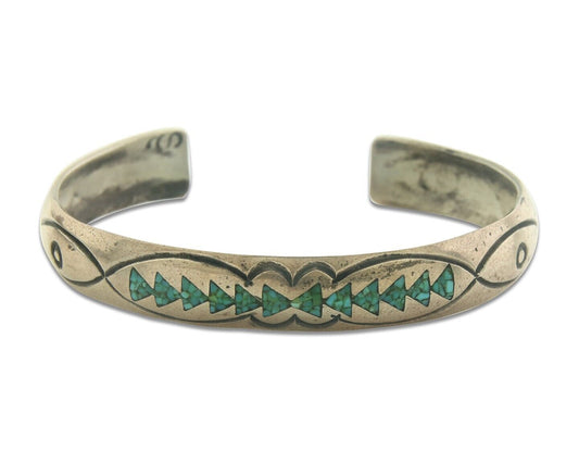 Navajo Bracelet 925 Silver Inlaid Turquoise Cuff Artist Signed Stanley Bain C.80
