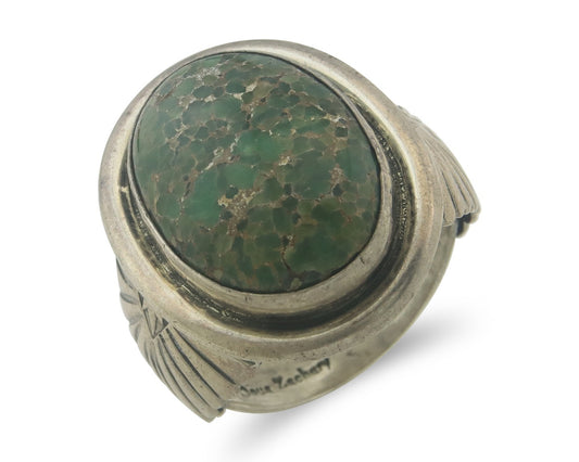 Men Navajo Ring Sterling Silver Turquoise Signed Doug Zachary Size 16.25