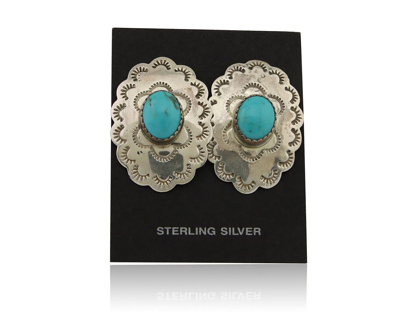 Navajo Hand Stamped Earrings 925 Silver Natural Turquoise Native Artist C.80's